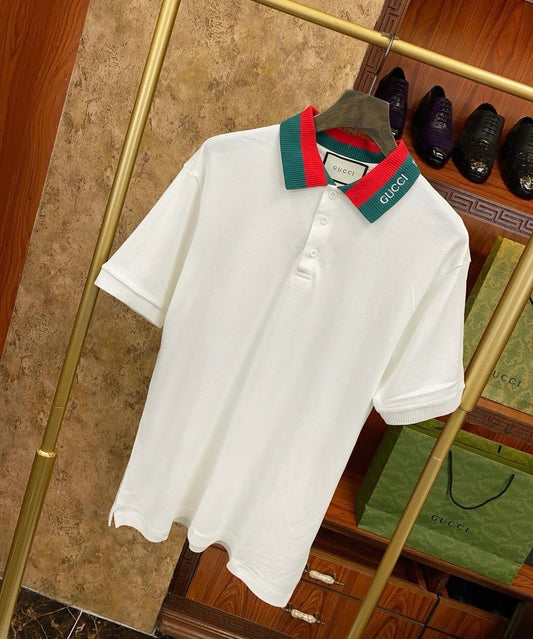 CUG GUC White Colour Premium Quality Half Sleeve Men’s Collar TShirt 8801