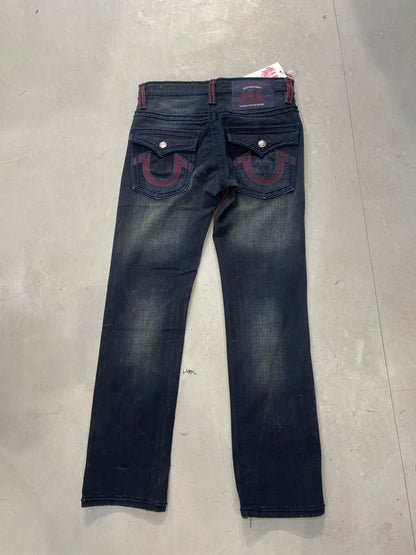 TR URT Dark Blue With Brown Shade Red Navy Thread Work Regular Fit Men’s Jean’s 14296