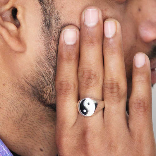 Silver Colour White Black Print Ring 987290