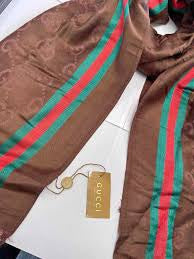 CUG Unisex GG Print Brown Colour Green Red Stripe Stole 989701