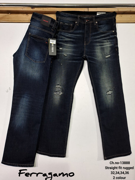 REF FER Dark Blue Wash Rugged Design Premium Quality Lose Fit Men’s Jeans KFN5611