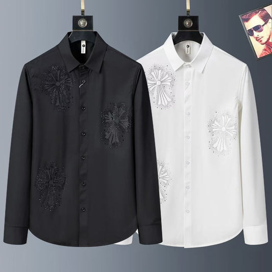 FASHION Chr Rhc Black Colour Black Stone Print Full Sleeve Imported Shirt A601
