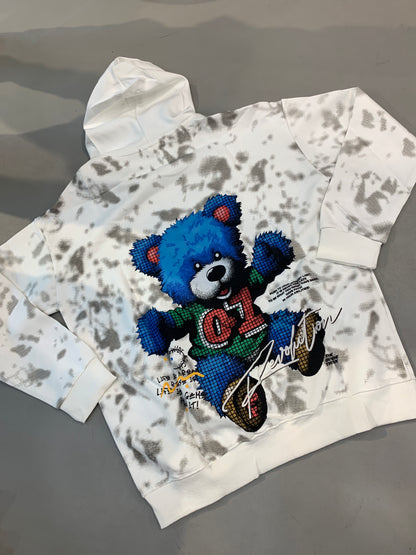 LDA White Grey Teddy Bear Print Revolution Think Out Side The Box Full Sleeve Hoodie 7015