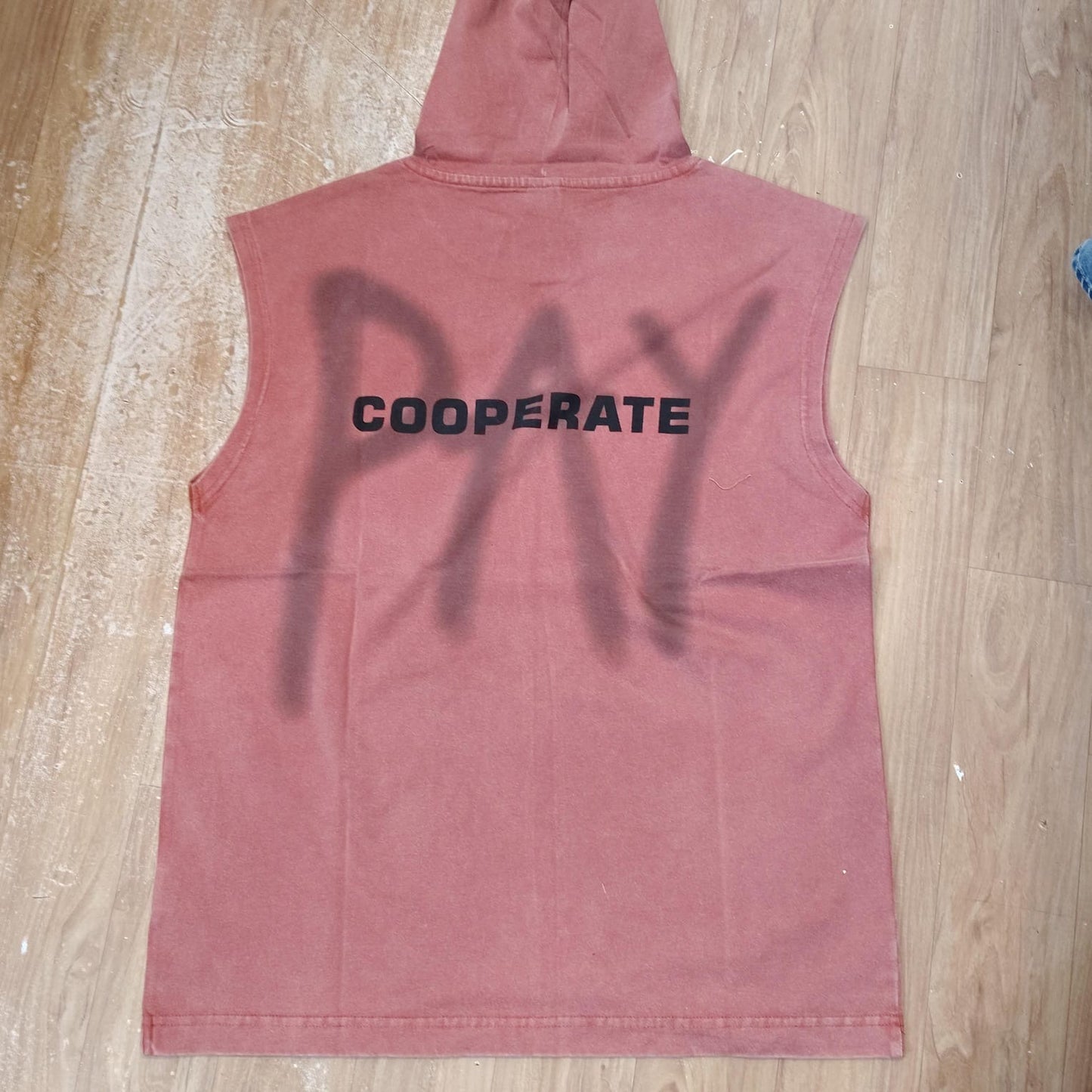 OUTLIER Pink Colour Back Print Premium Quality Sleeveless With Hood T-Shirt OL 462