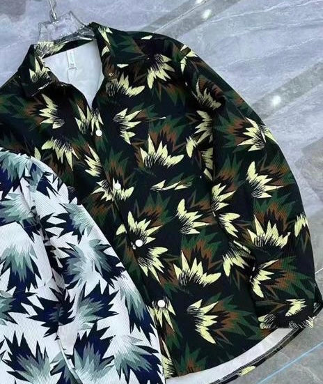 Unique Design X Original New Black Green Colour With Multiple Leaf Print Fashion Classic Peper Cotton Fabric Shirt Shackets 682