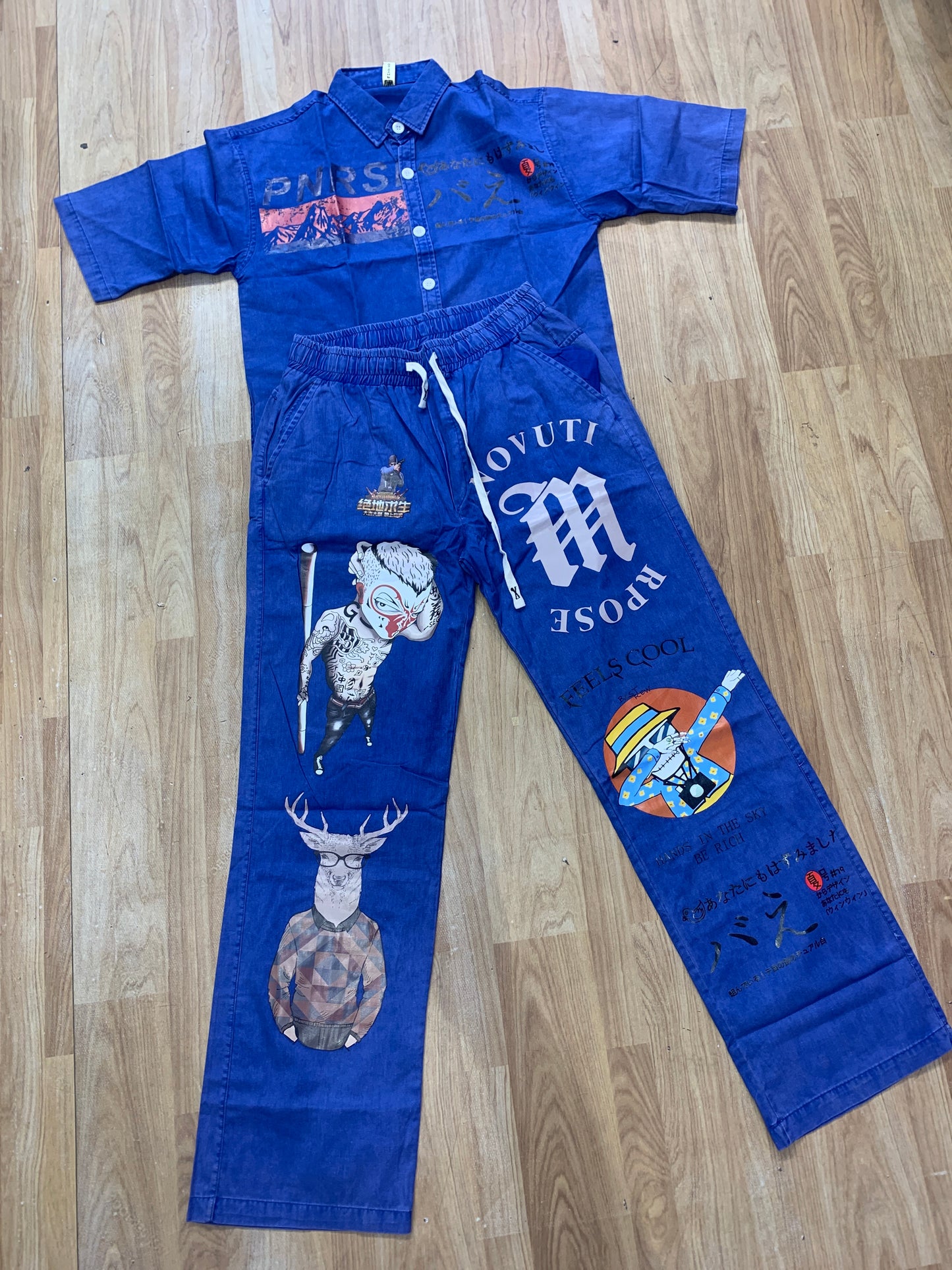Important Coord Set Blue Colour Shirt & Lower With Anime Print H9094
