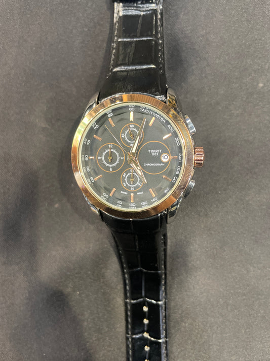 SIT TIS Black Leather Strap Copper Ring Black Dial Men’s 990118