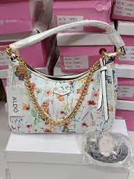 ALD DLA White Colour Pink Flower Print Premium Quality Ladies Sling Bag 7701