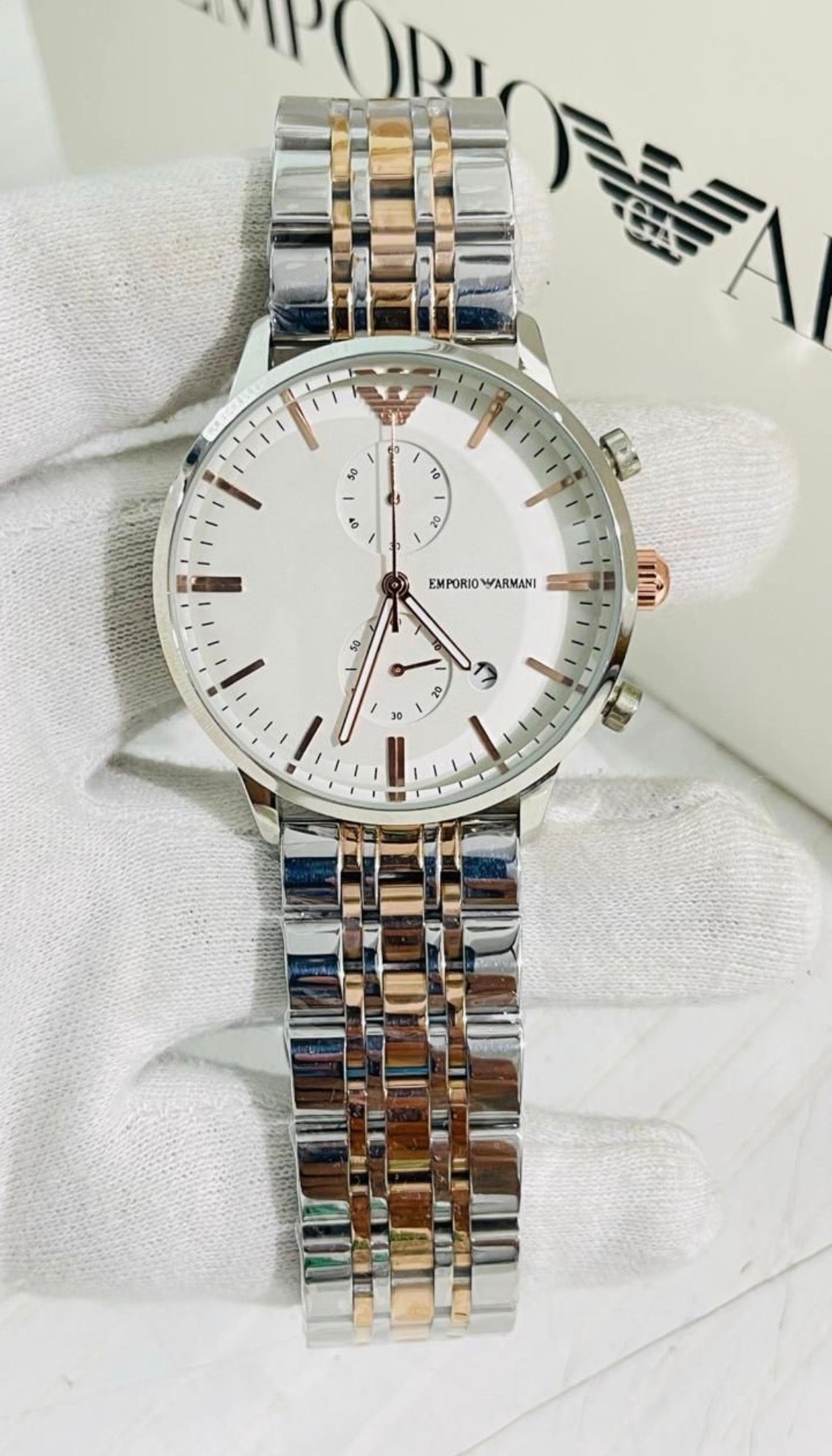 MRA Silver Copper Chain White  Dial Chronograph Working Men’s Watch 990821