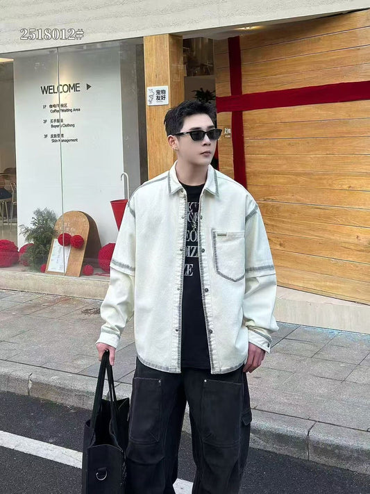 SC-MAN Cream Denim Black Line Oversized Men’s Shirt 2518012