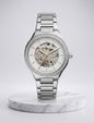 SOF FOS Silver Chain Stud Ring White Dial Automatic Ladies Watch 991040