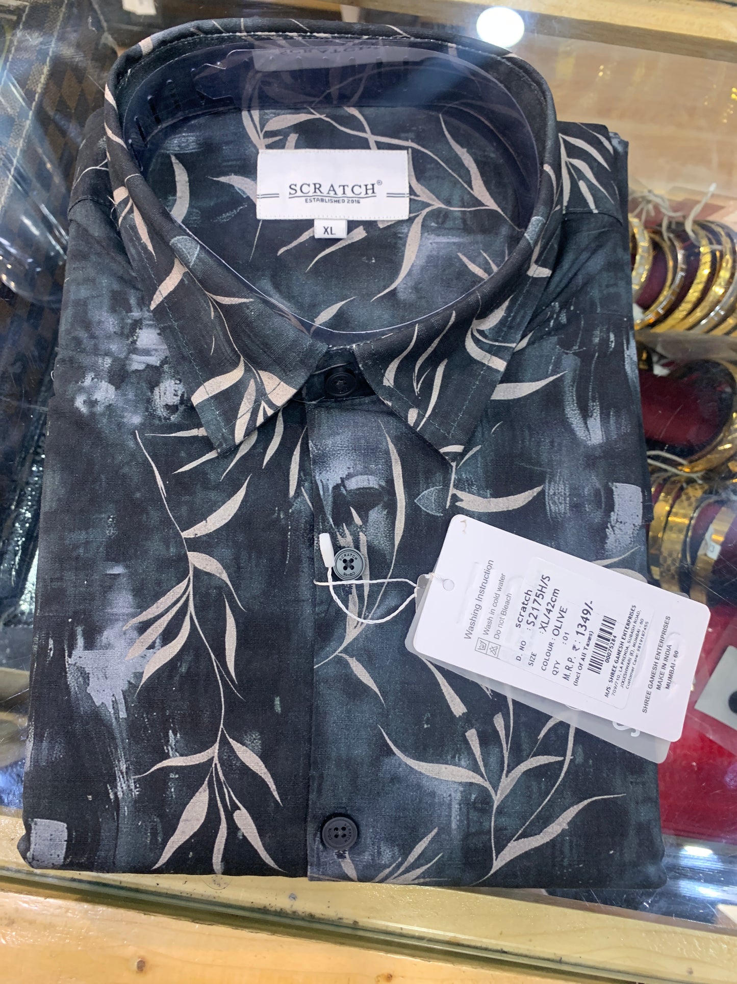Black Grey Life Print SCRATCH Shirt Haft Sleeve 00075284