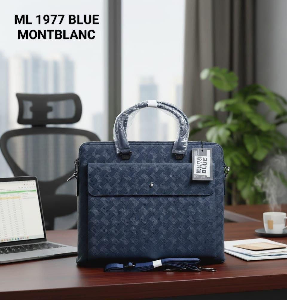 Nom Blue Colour Flap Pocket Logo Print Multi Zip Laptop Bag ML1977-5#