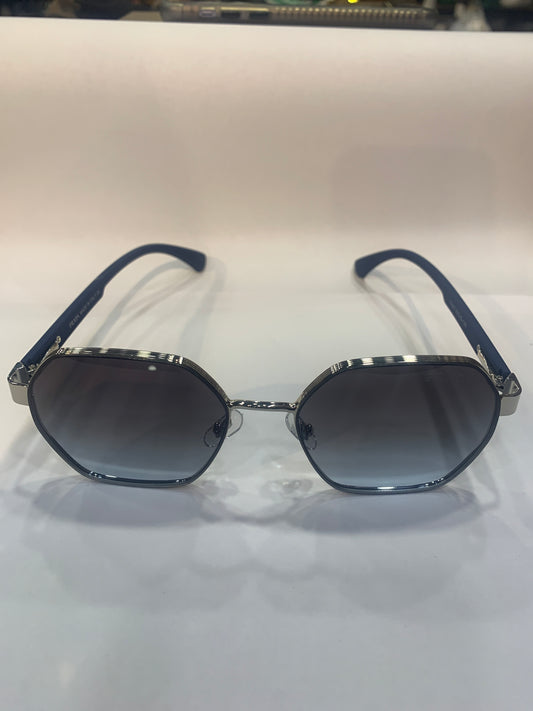 Arp Silver Blue Frame Black Shade Unisex Branded Sunglasses T0967 53 18 136