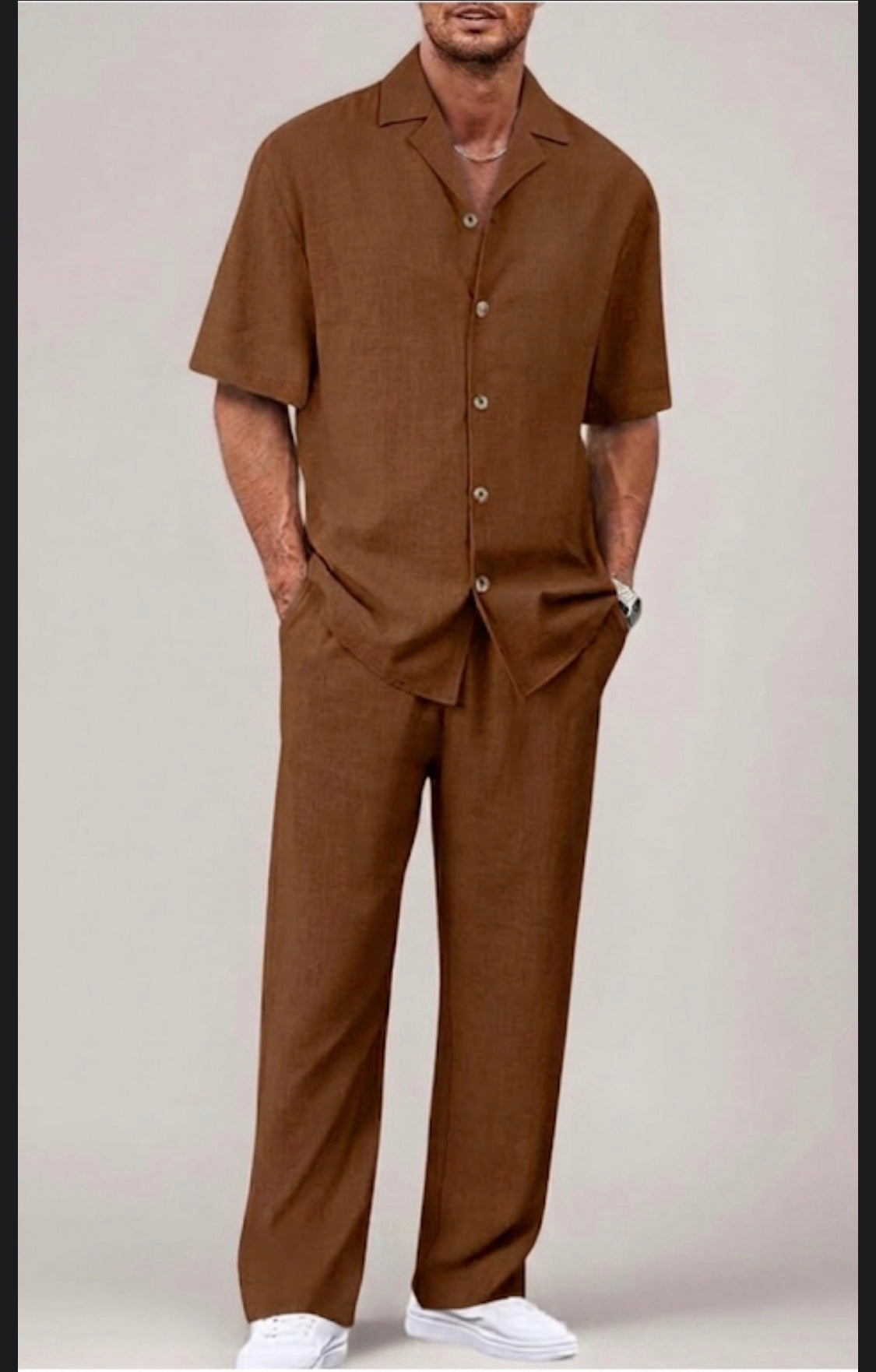 Raz Zar Brown Colour Linen Half Sleeve Shirt With Lower Coord Set 990489