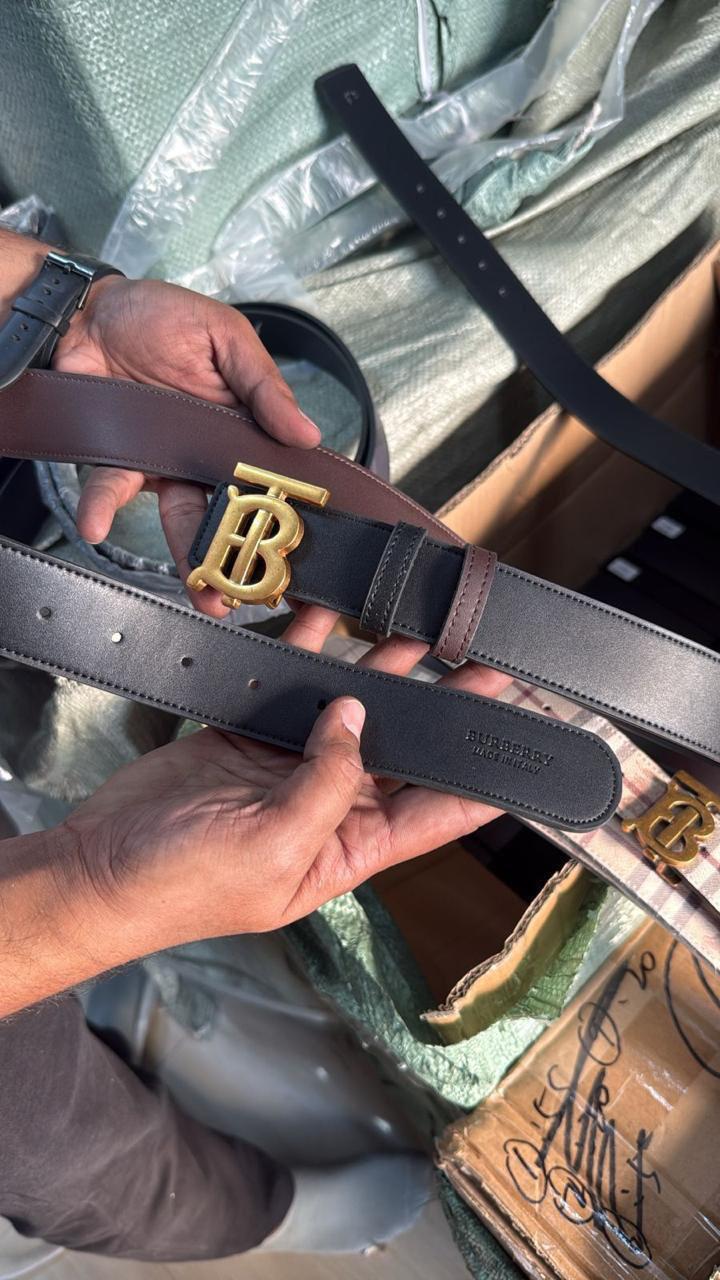 RUB BUR Gold Buckle Black Brown Double Side Strap Premium Quality Imported Unisex Belt 990668