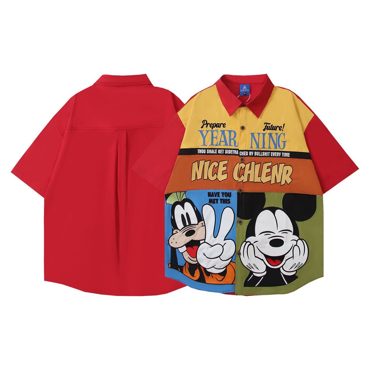 CHLEN RTEEL Red Mustard Yellow Black Green Colour Micky Print Prepare Future Baggy Size Premium Shirt HY229