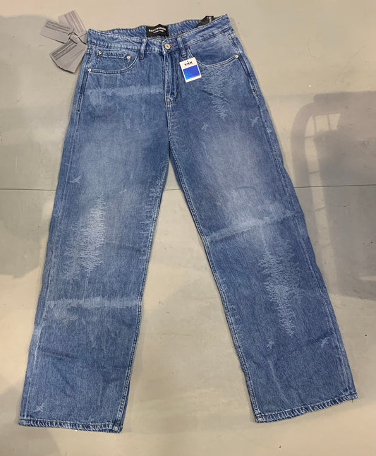 LAB BAL Faded Blue Premium Quality Designer Straight Baggy Fit Jeans 724V