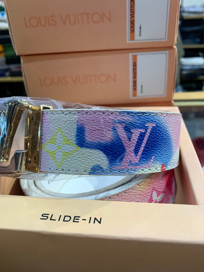 UOL LOU Golden Silver Buckle White Pink Blue Printed Double Side Strap Unisex Belt 989891