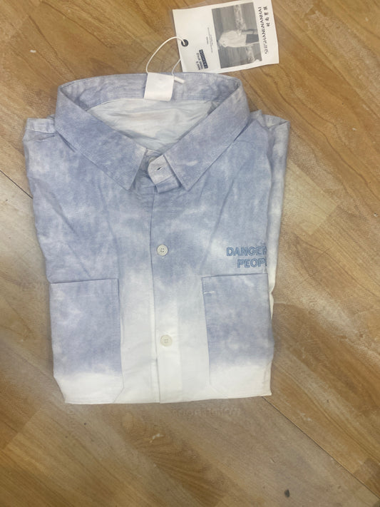Vogue Design Blue White Shirt Half Sleeve Drop Shoulder W896