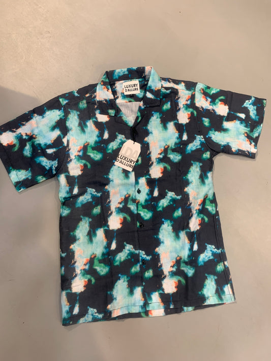 LDA Black Colour Green Blue Multi Printed Half Sleeve Men’s Shirt 989634