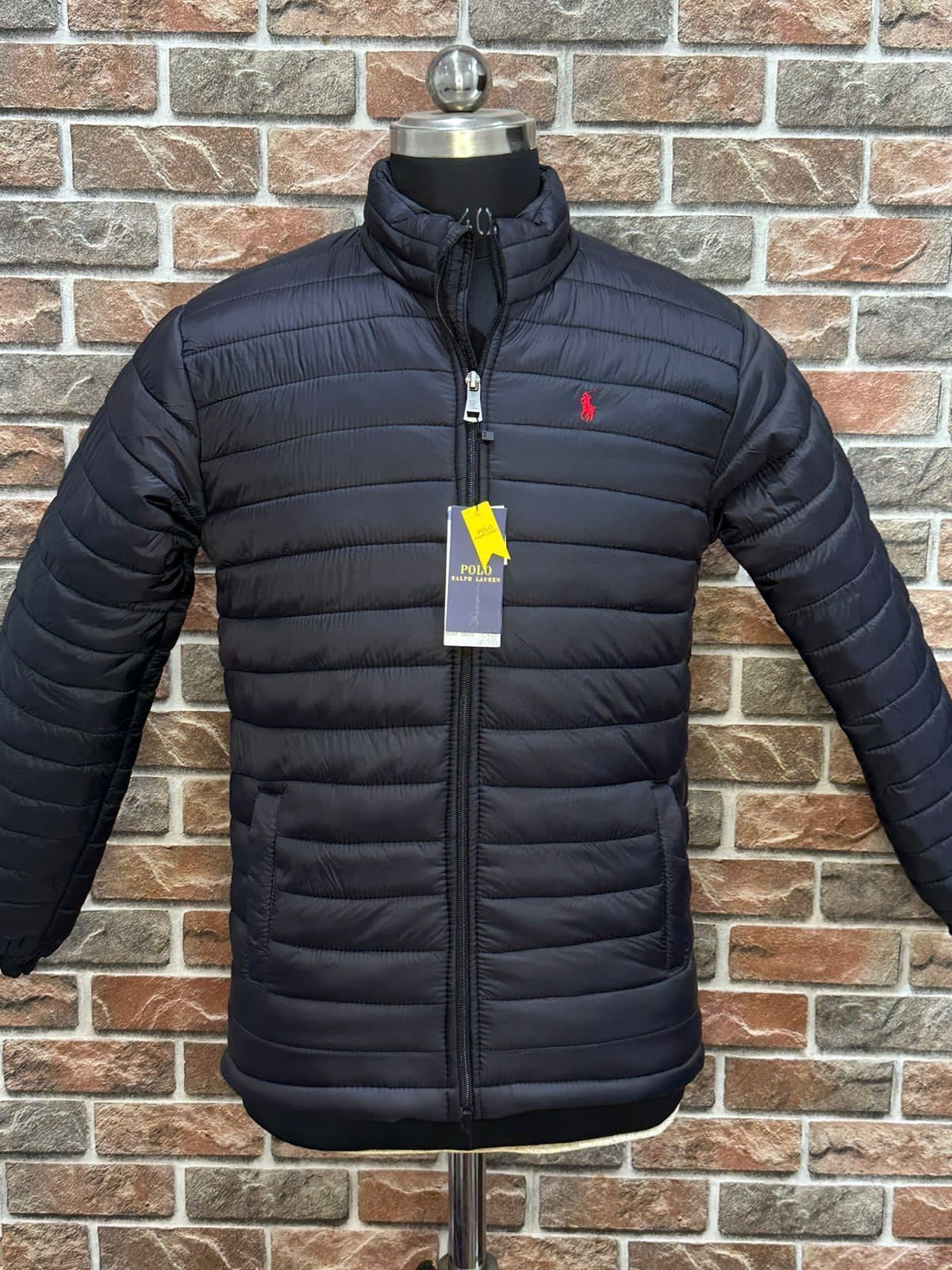 LOP Navy Blue Colour Front Logo Embroidery Puffer Zipper Jacket 78912