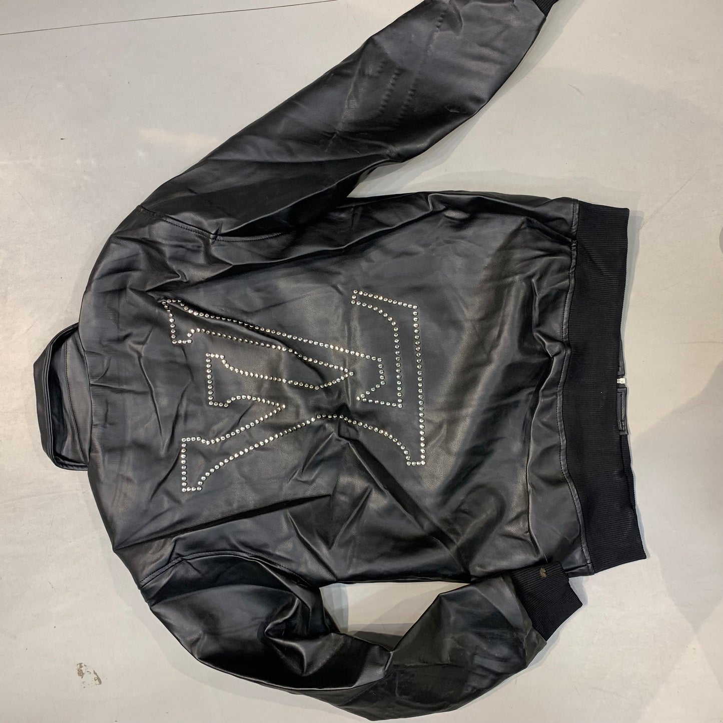 UOL LOU Black Italian Leather With Metal Studded VL Logo Premium Quality Imported Collar jacket 606