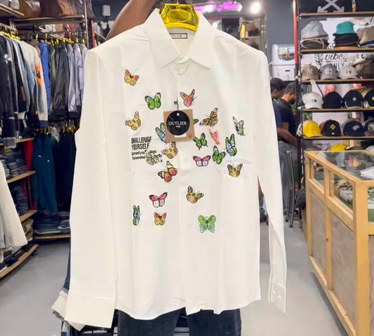 OUTLIER White Colour Butterfly Print Full Sleeve Imported Shirt 25522