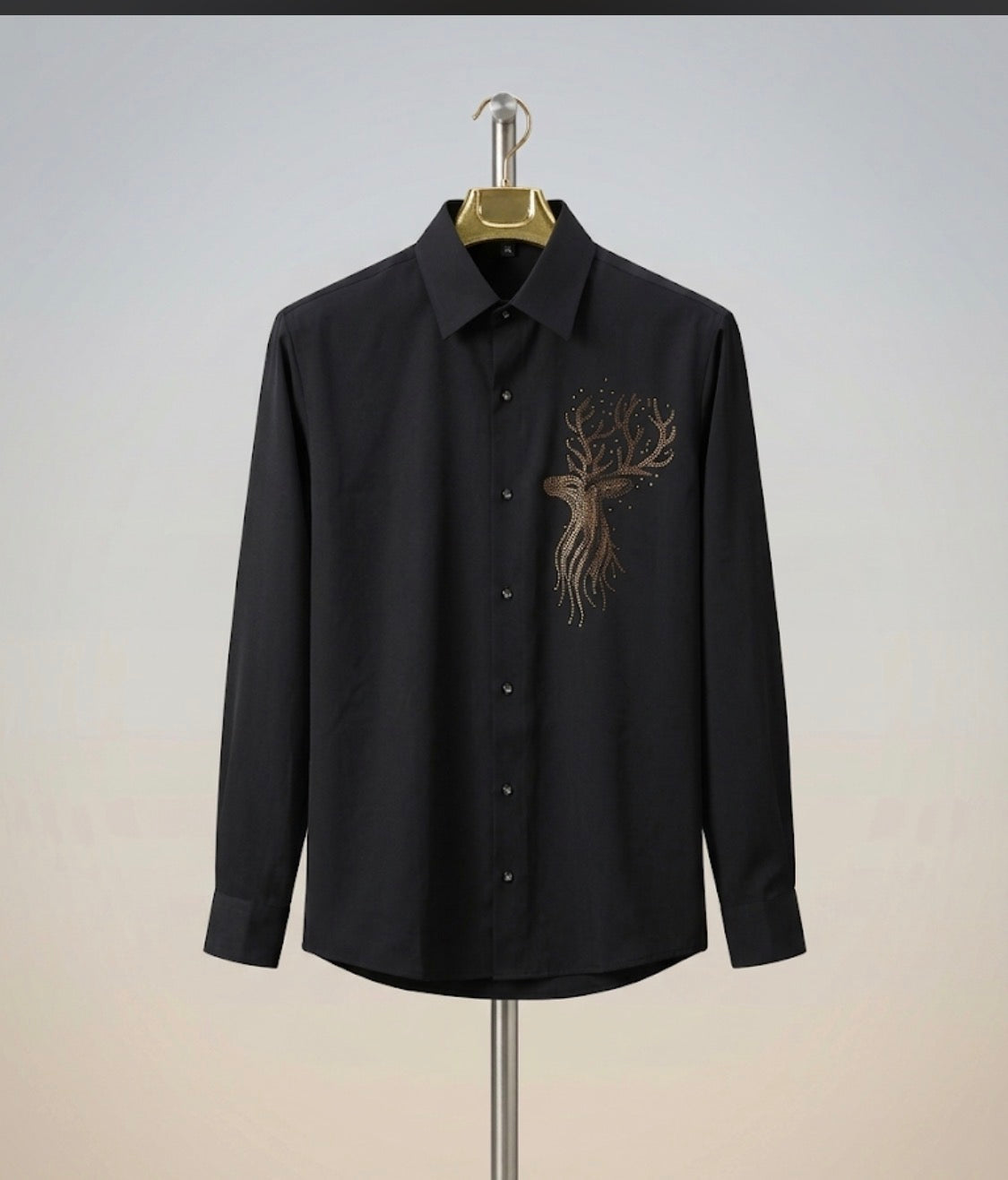 AQUARIUS Black Colour Deer Gold Black Stud Design Premium Quality Full sleeve Shirt 991069