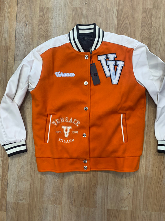 REV Orange Colour With Front Embroidery Premium Quality Varsity Jacket 90950