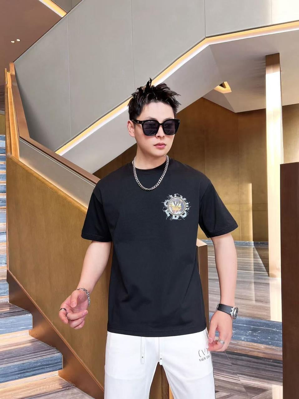 Uol Black Tshirt Brown Print Regular Fit Back Print 25102