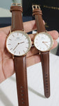 Brown Slim Strap White Dial Copper Ring Men Watch WD Watch 901405