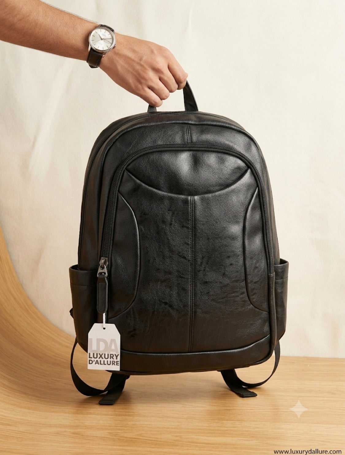 LDA Black Colour Italian Leather Premium Quality Imported Unisex Backpack 2019-5