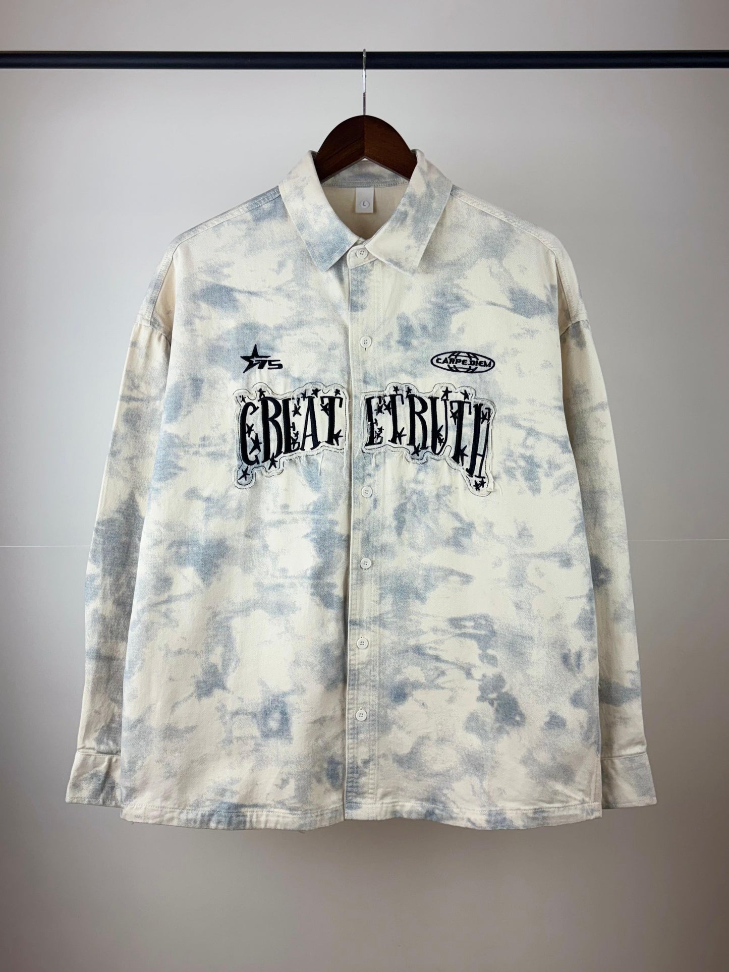 GREAT ETRUTH Carpediem Blue Cream Dual Tone Full Sleeve Shacket 3661