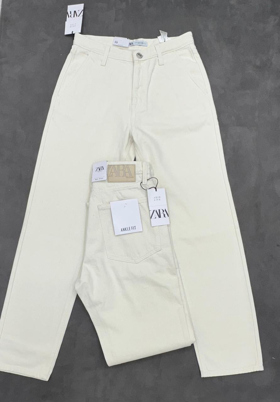 ZR Cream Colour With Plain Design Premium Quality Regular Fit Jeans 86207