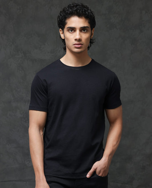 ZR RAZ Black Colour With Plain Deign Round Neck Tshirt 77790