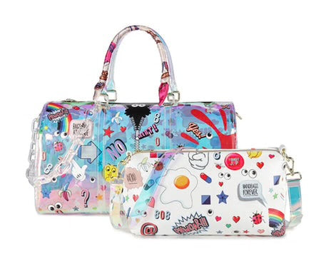 EYE THEME Big Eye Holographic Clear & With Small Sling Colour Print Premium Quality Leather Travel Duffle Bag 1100