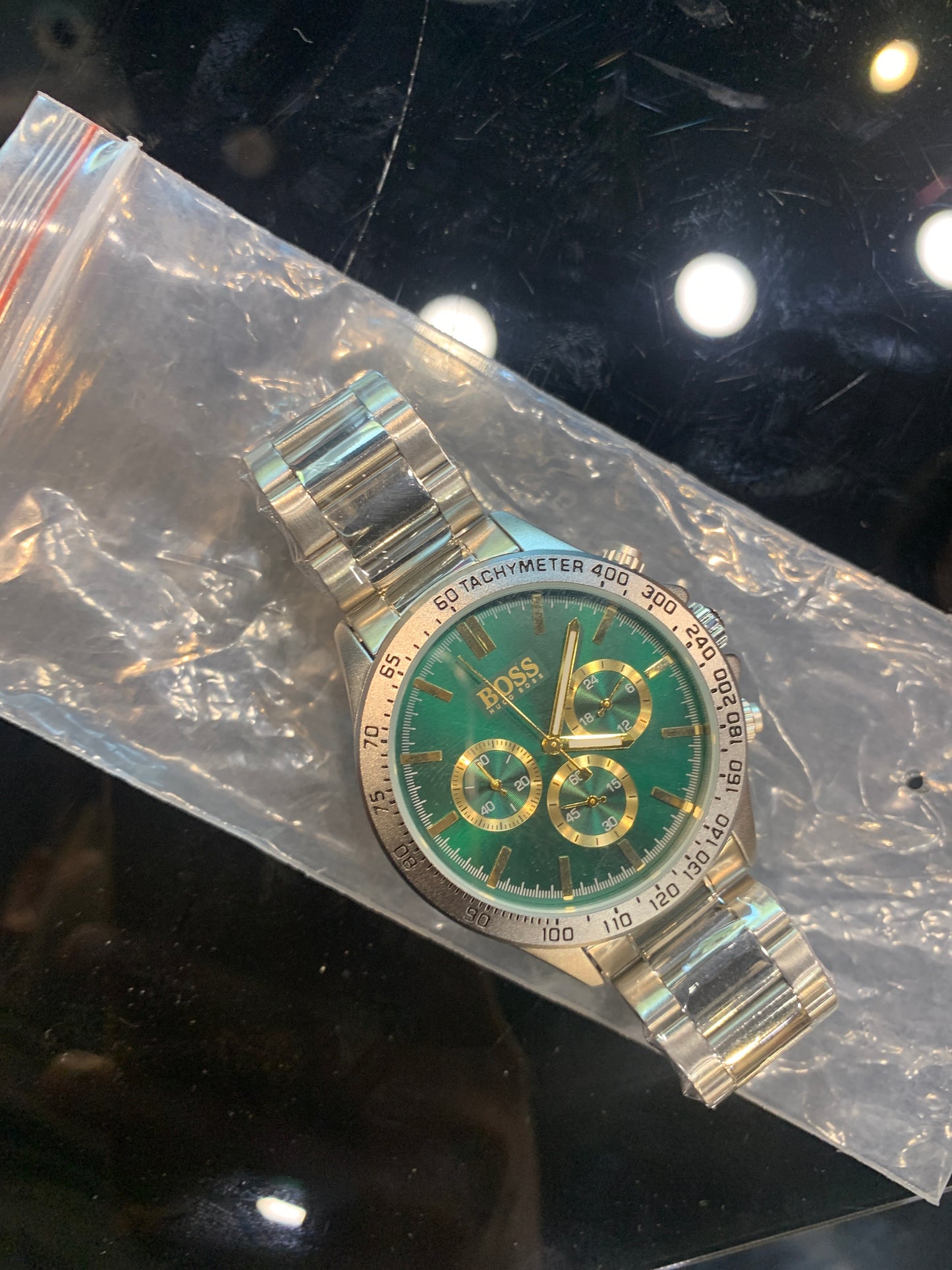 SOB BOS Silver Chain Green Dial Men’s Watch 990534