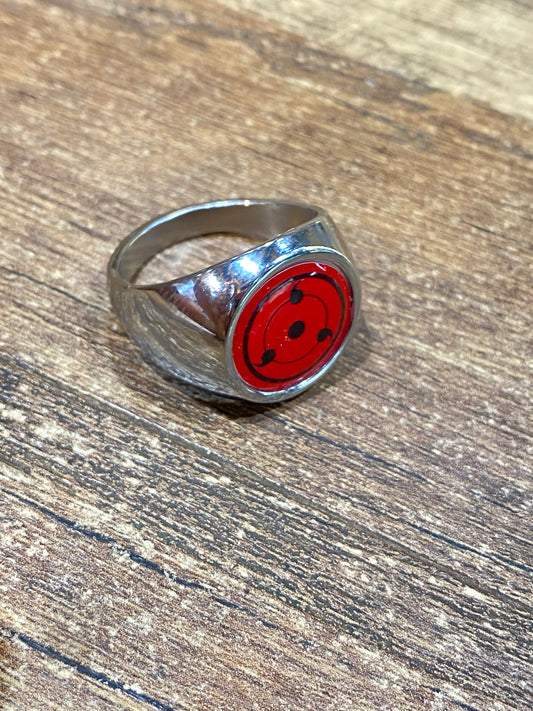 Silver Colour Red Black Print Ring 987291
