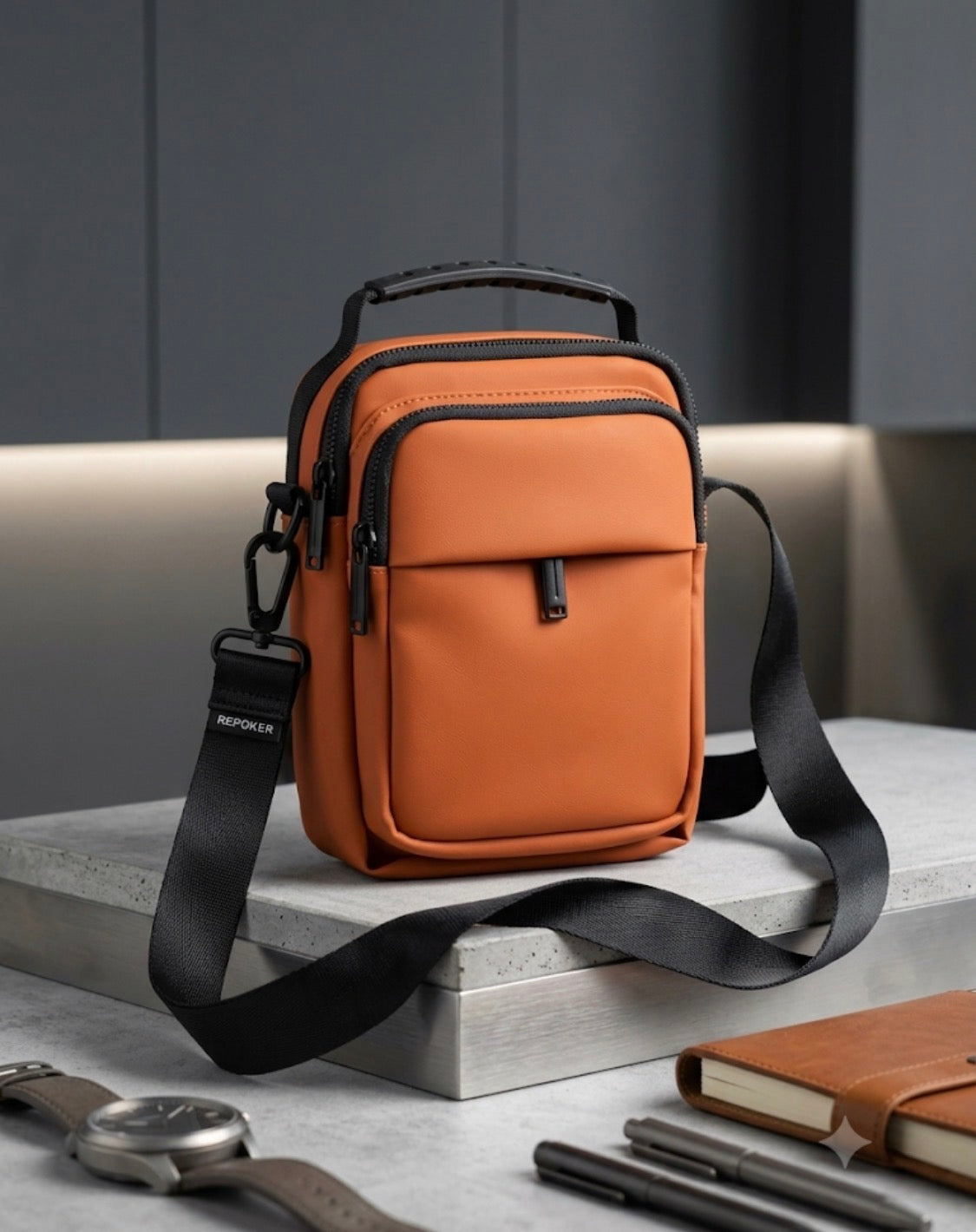 LDA Italian Leather Heavy premium Quality Unisex Side Sling Bag 222-267