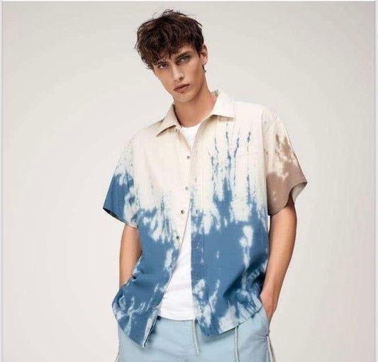 LDA Cream Colour Blue Rust Printed Half Sleeve Men’s Shirt 989621