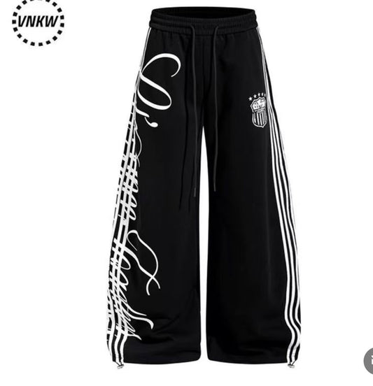 Cocaikw Black Colour White Print  White Strap Premium Quality Imported Baggy Fit Lower 3077-A