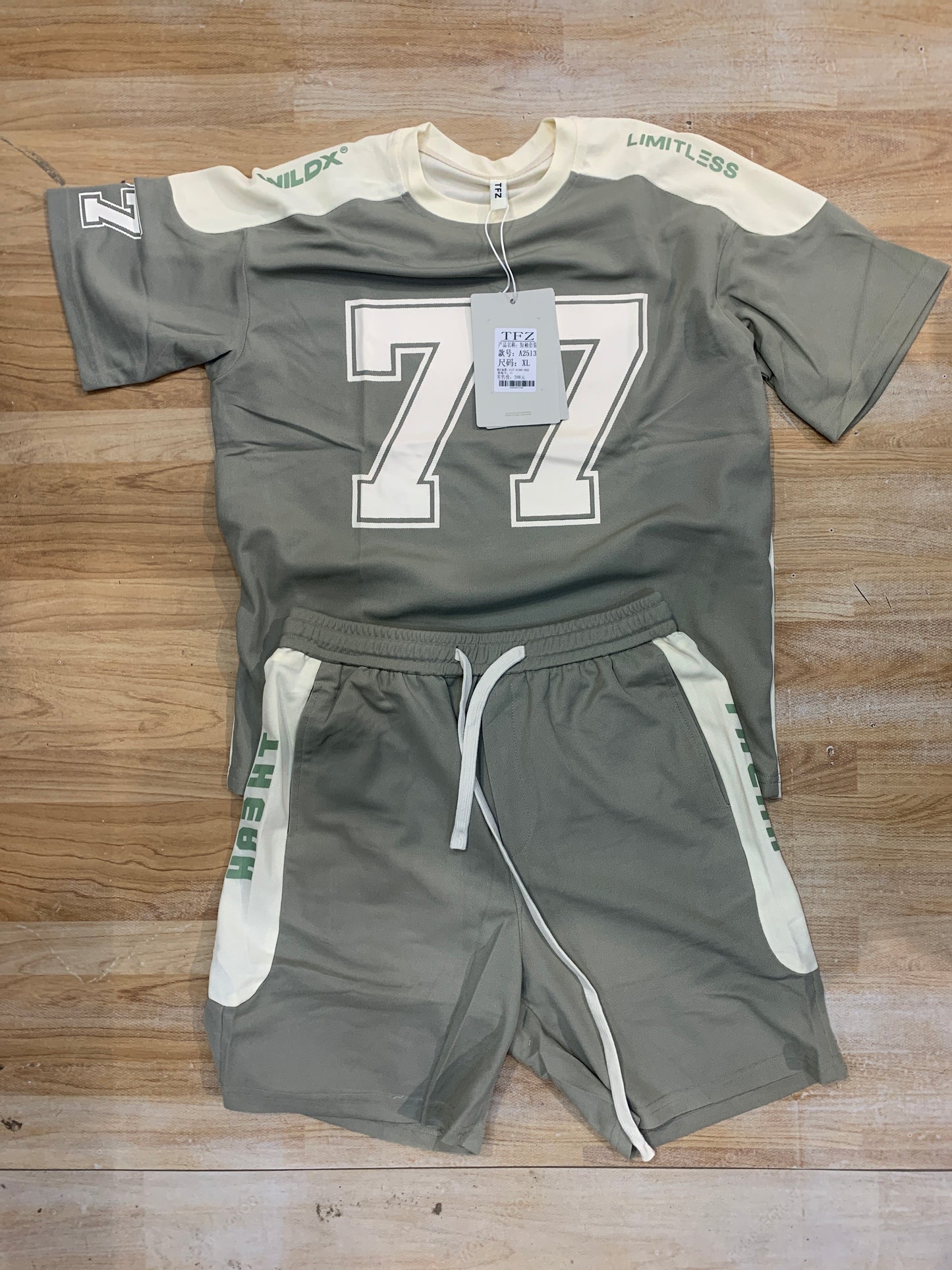 Cream Green TFZ 77 Print Coord Set Tshirt Shorts A2513