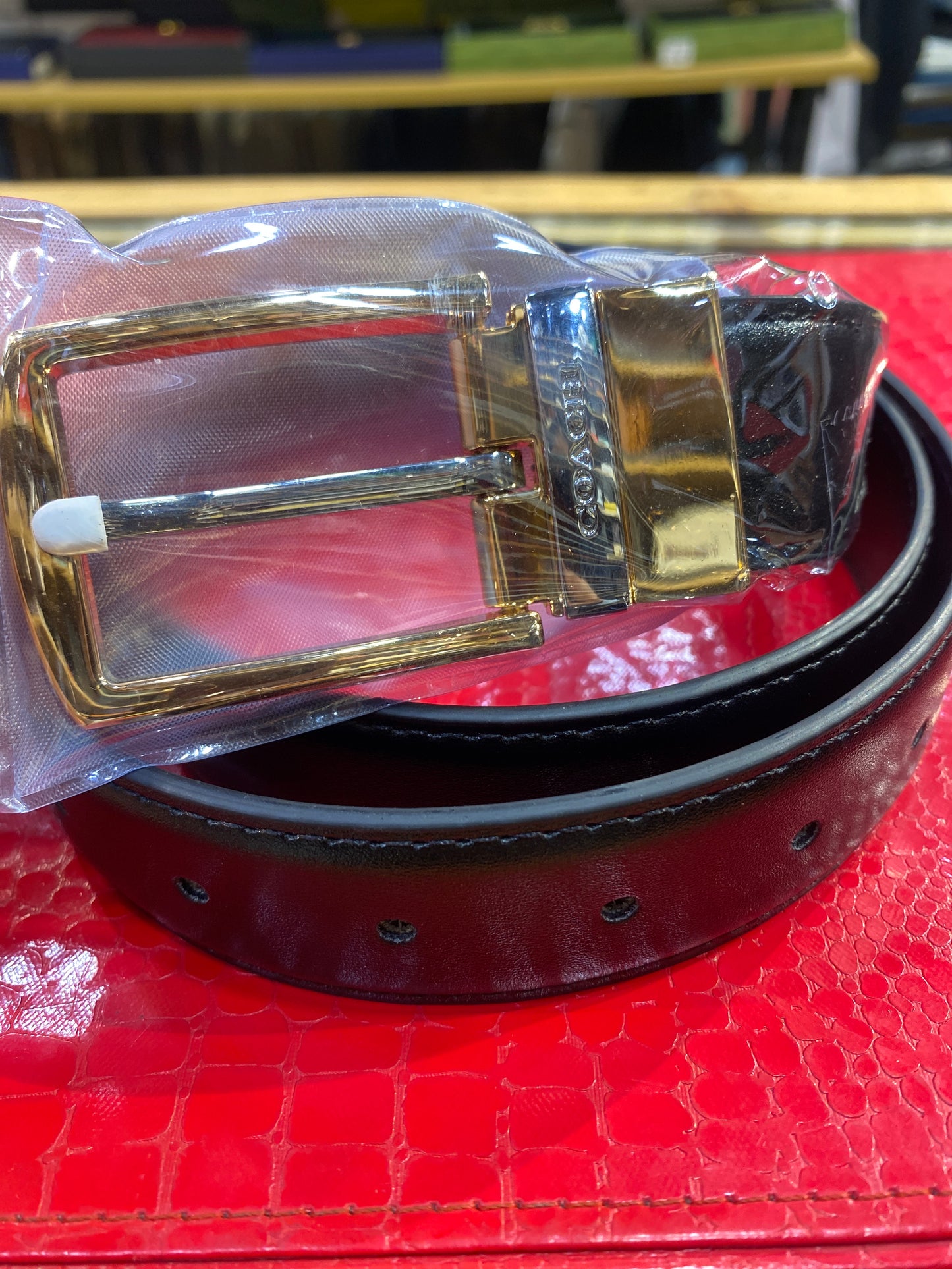 AOC COA Golden Silver Buckle With Black Brown Strap Men’s Belt 989911