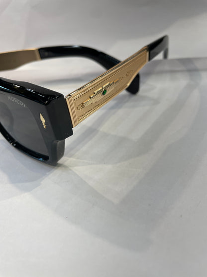 SOM Black Golden Frame Black Shade Unisex Sunglasses ZS98355 52 17 143