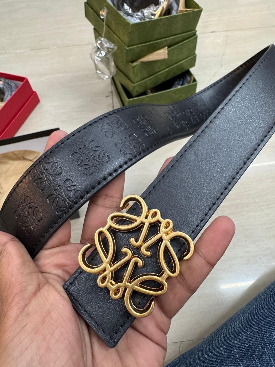 EOL LOE Gold Buckle Black Strap Premium Quality Imported Unisex Belt 990662
