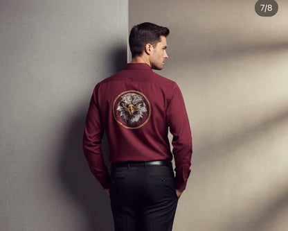 AQUARIUS Maroon Colour Eagle Gold Black White Stud Design Premium Quality Full sleeve Shirt 2571