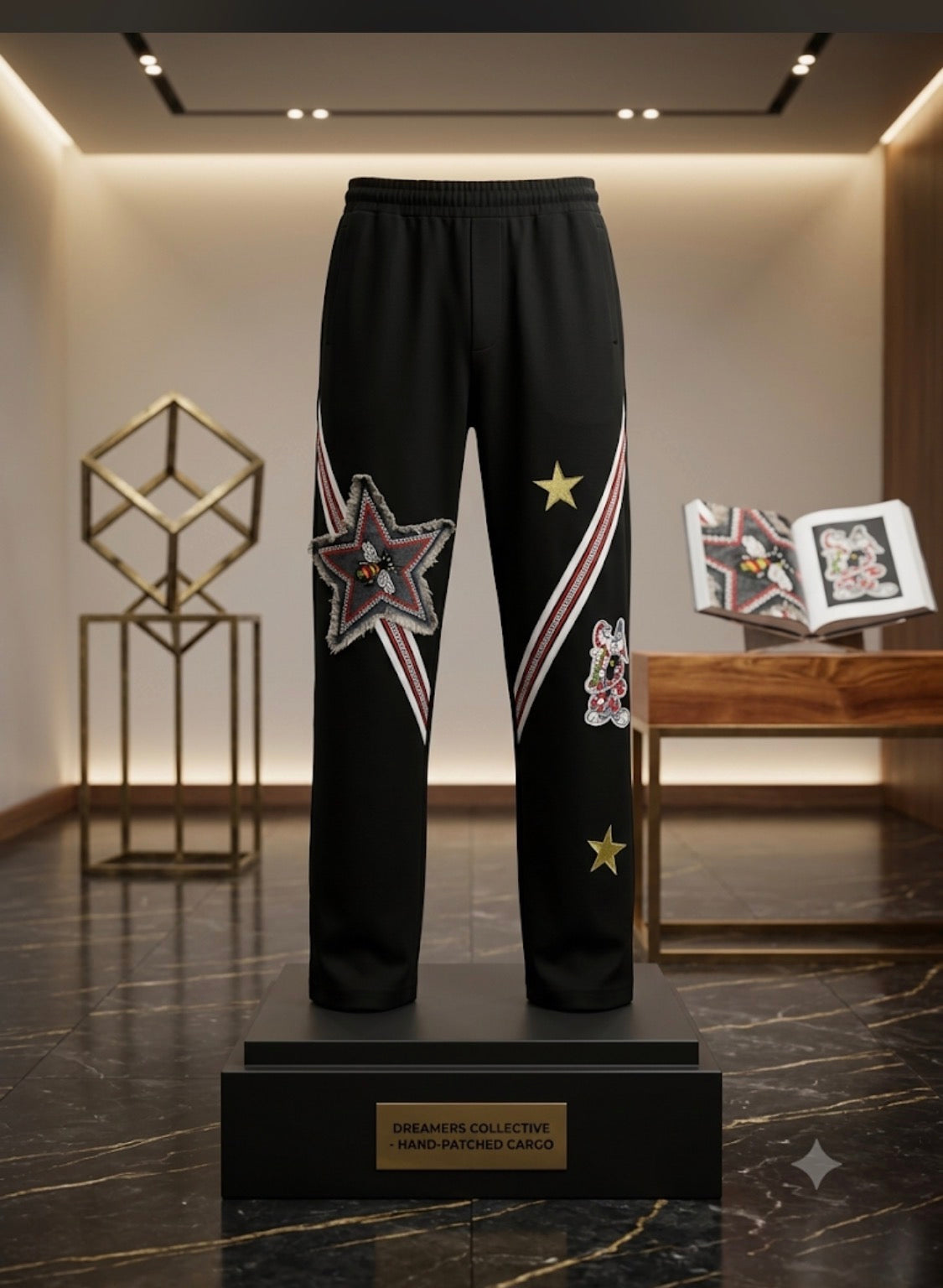 Black Colour Star Patch Bee Print  Premium Quality Imported Baggy Fit Lower 990902