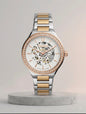 SOF FOS Silver Copper Chain Copper Stud Ring White Dial Automatic Ladies Watch 991039