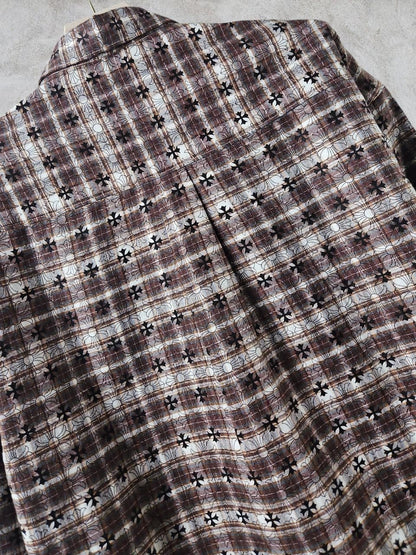 VOUGUE CHR Brown White Check With Black Logo Print Premium Quality Men’s Shirt 990404
